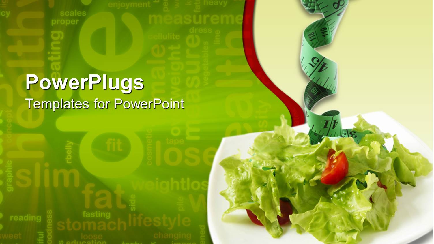 Depiction of Diet with Fork Holding Measuring Tape Over Dish of Vegetables 