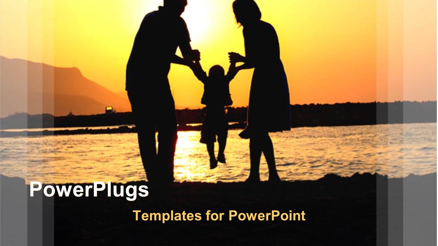 Depiction of Happy Family Near the Sea on the Beach, Mom and Dad Holding Child