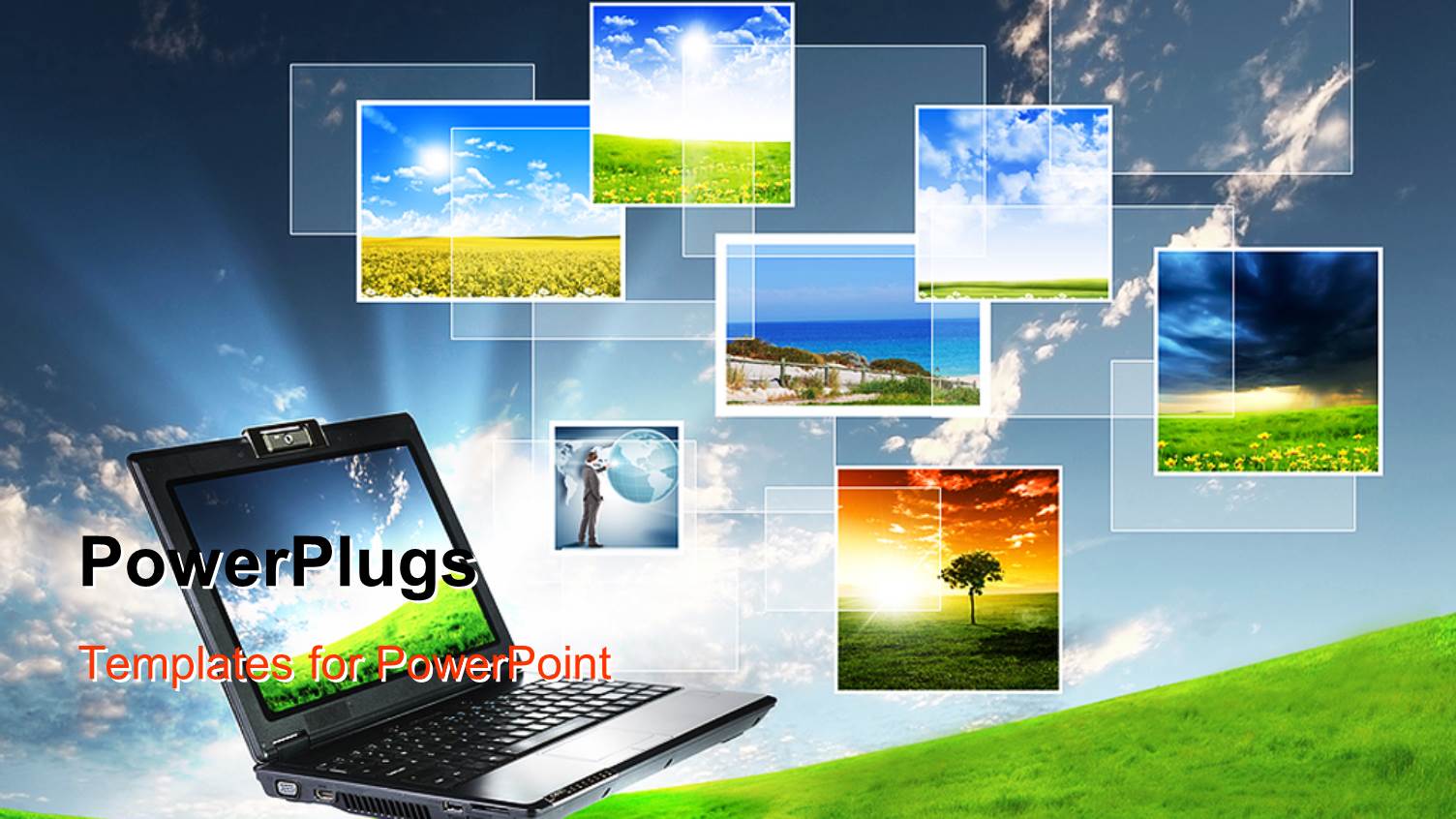 a Depiction of a Laptop and Different Screen Savers in the Background