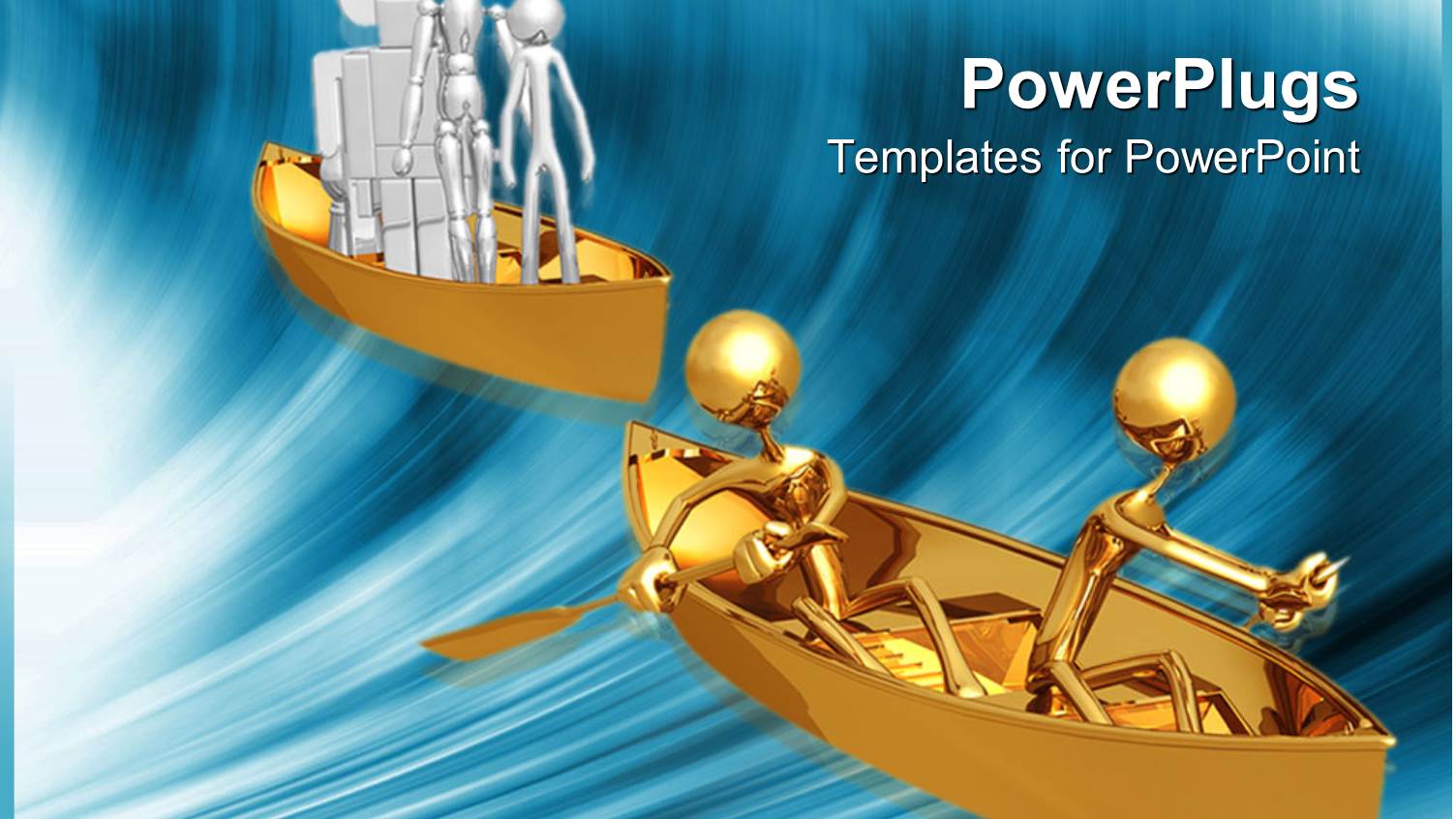 Depiction of People in Boat Sailing Against Blue Sea Waves