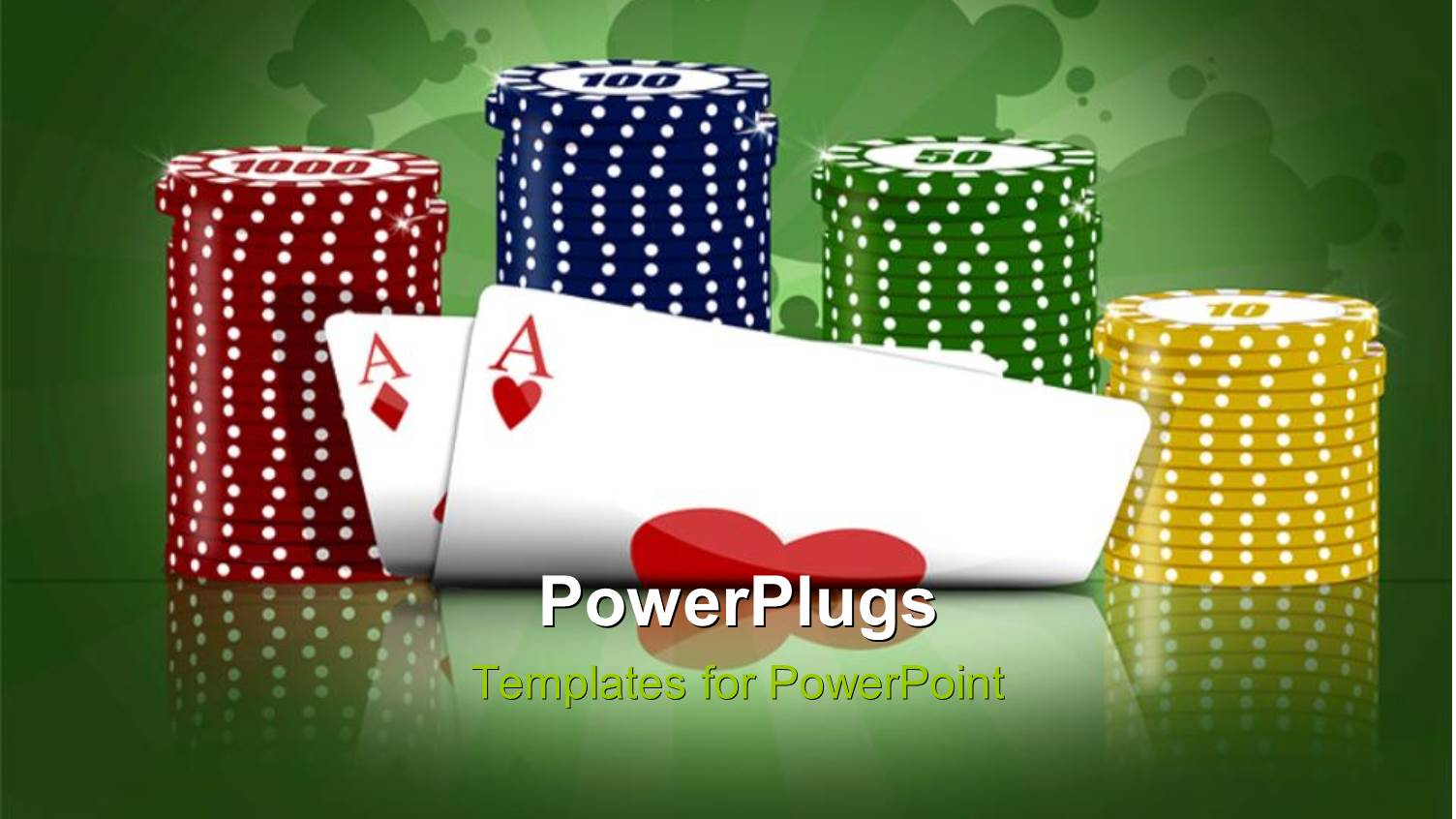 Depiction of Poker Game with Chips and Playing Cards in Front and Green Color