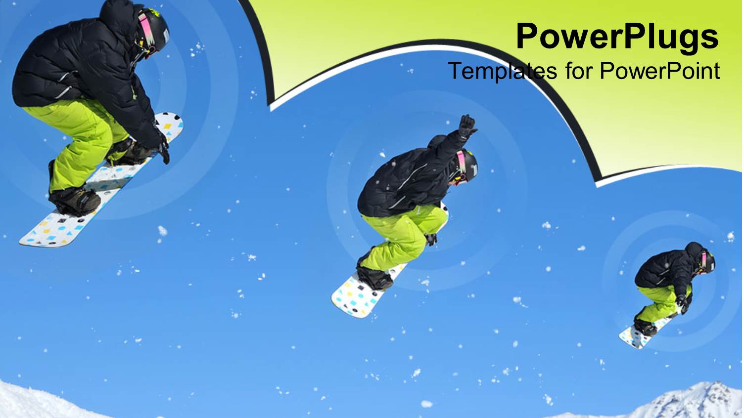 Depiction of Snowboarder Path as he Jumps Down from Mountain Side