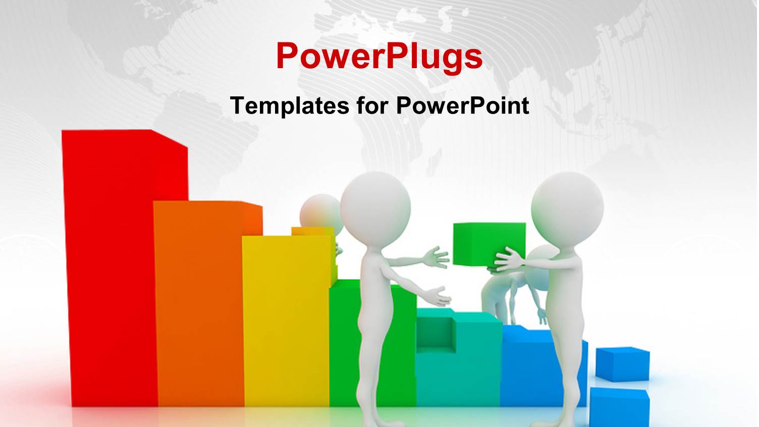 Depiction of Teamwork with Four 3D Men Constructing Bar Chart
