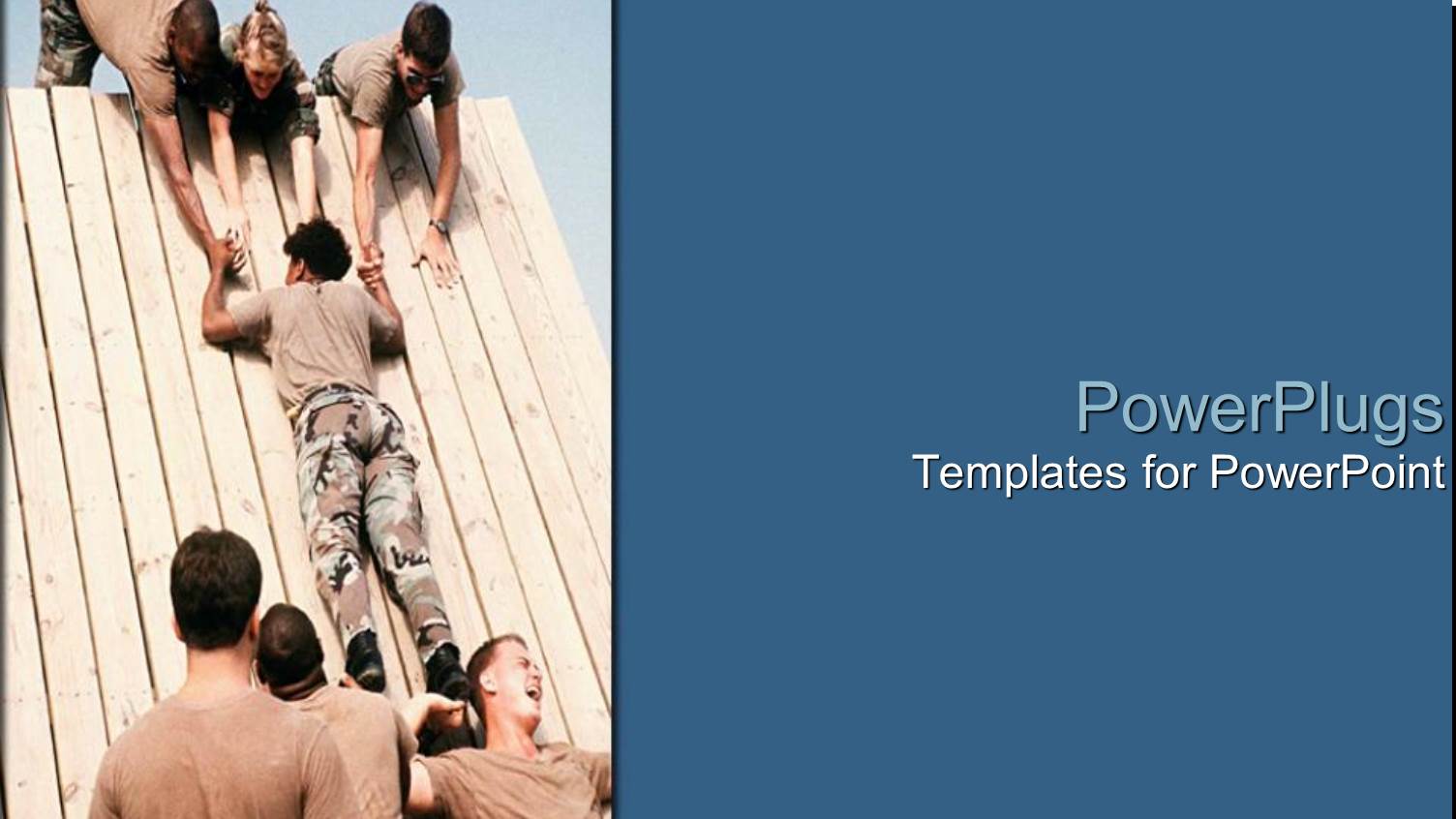 Depiction of Teamwork with Soldiers Helping Each other in Training Camp