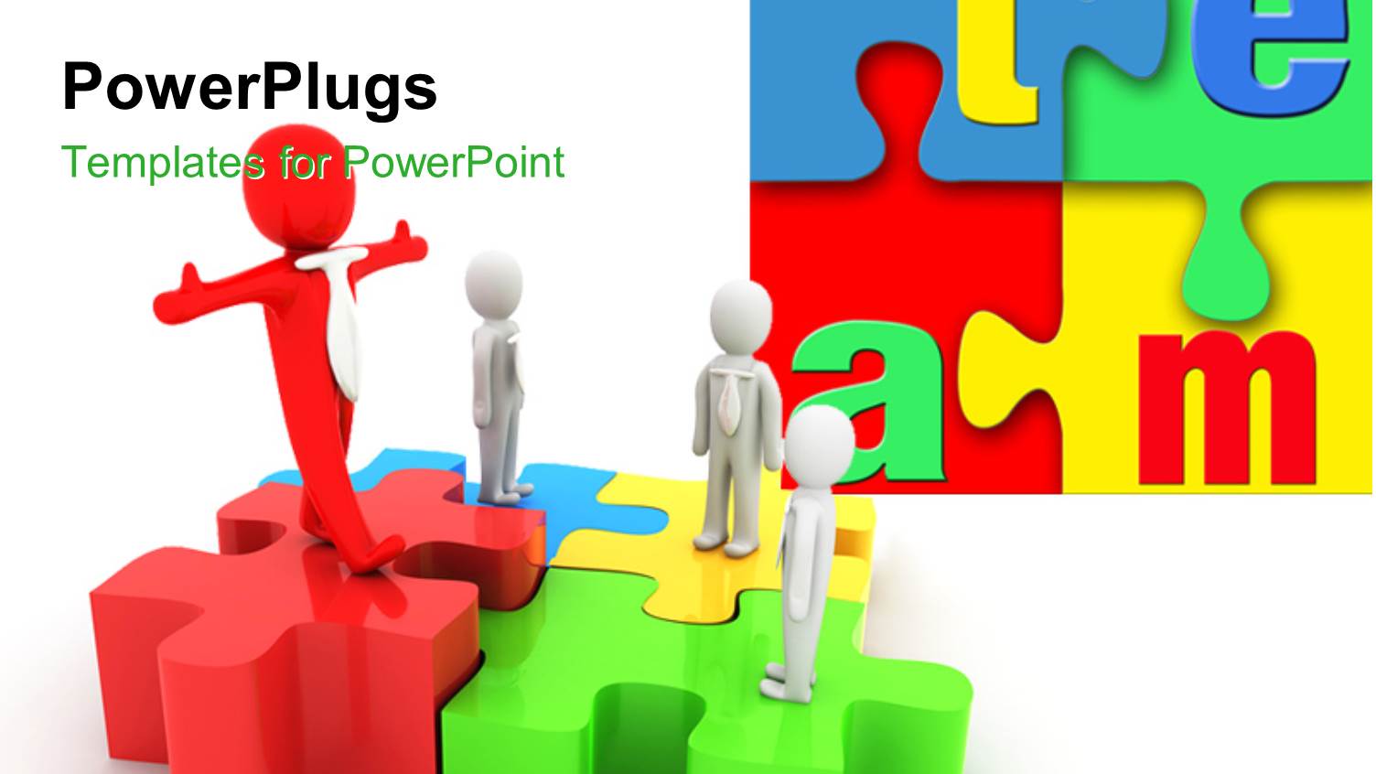 Depiction of Teamwork with Team Standing on Colorful Jigsaw Puzzle