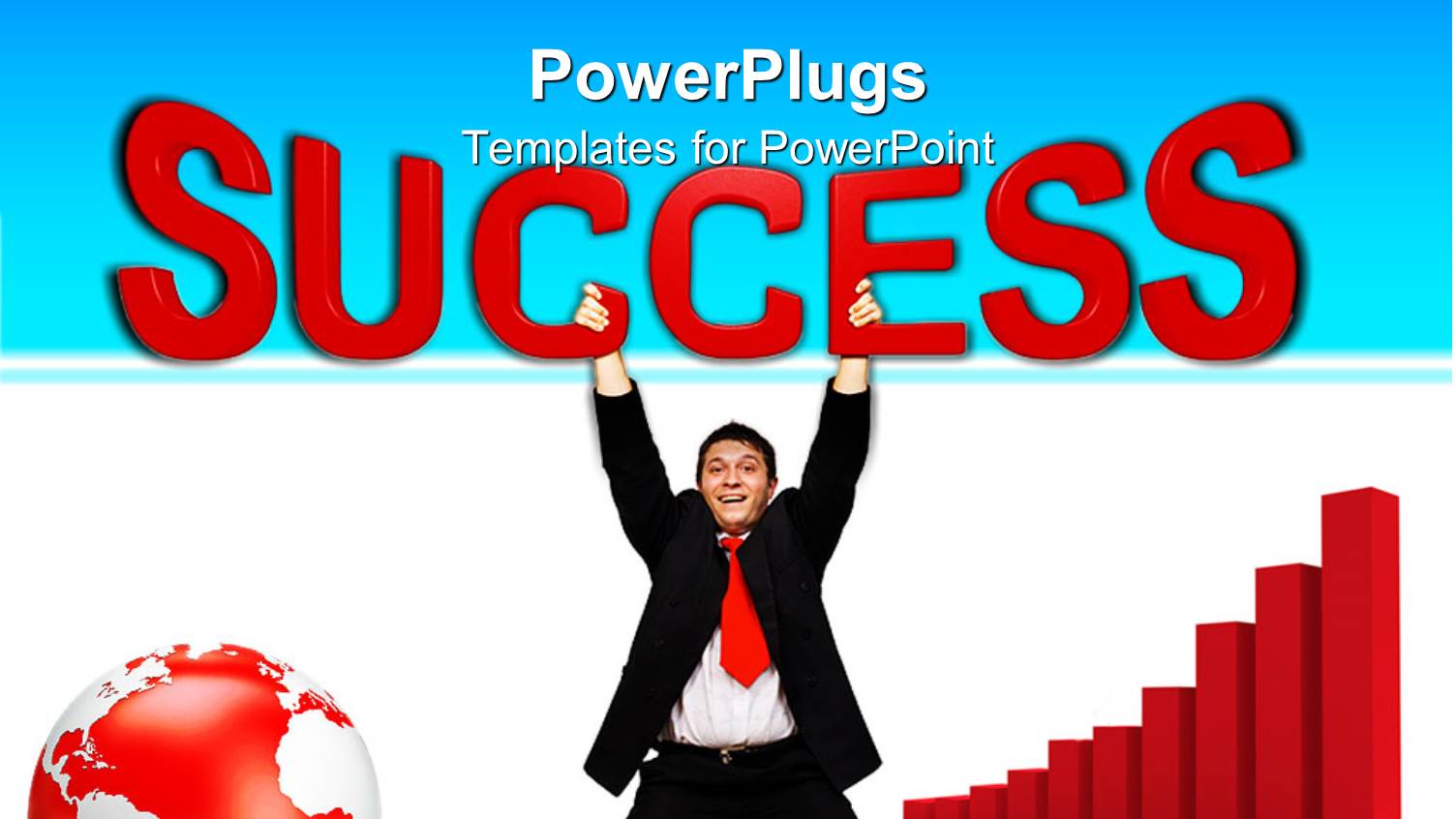 Depiction of a Uman Kneling Beside a Red Globe Holding a Success Text