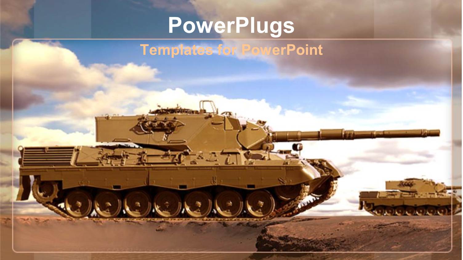 Desert Armored Tanks Advance for War with Cloudy Sky