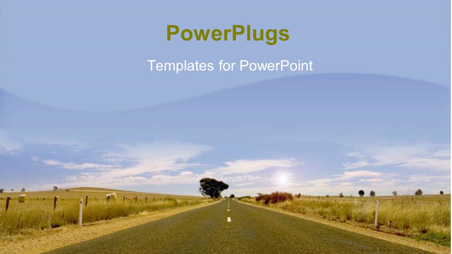 Deserted Highway Through Farming Town with Blue Sky and Clouds