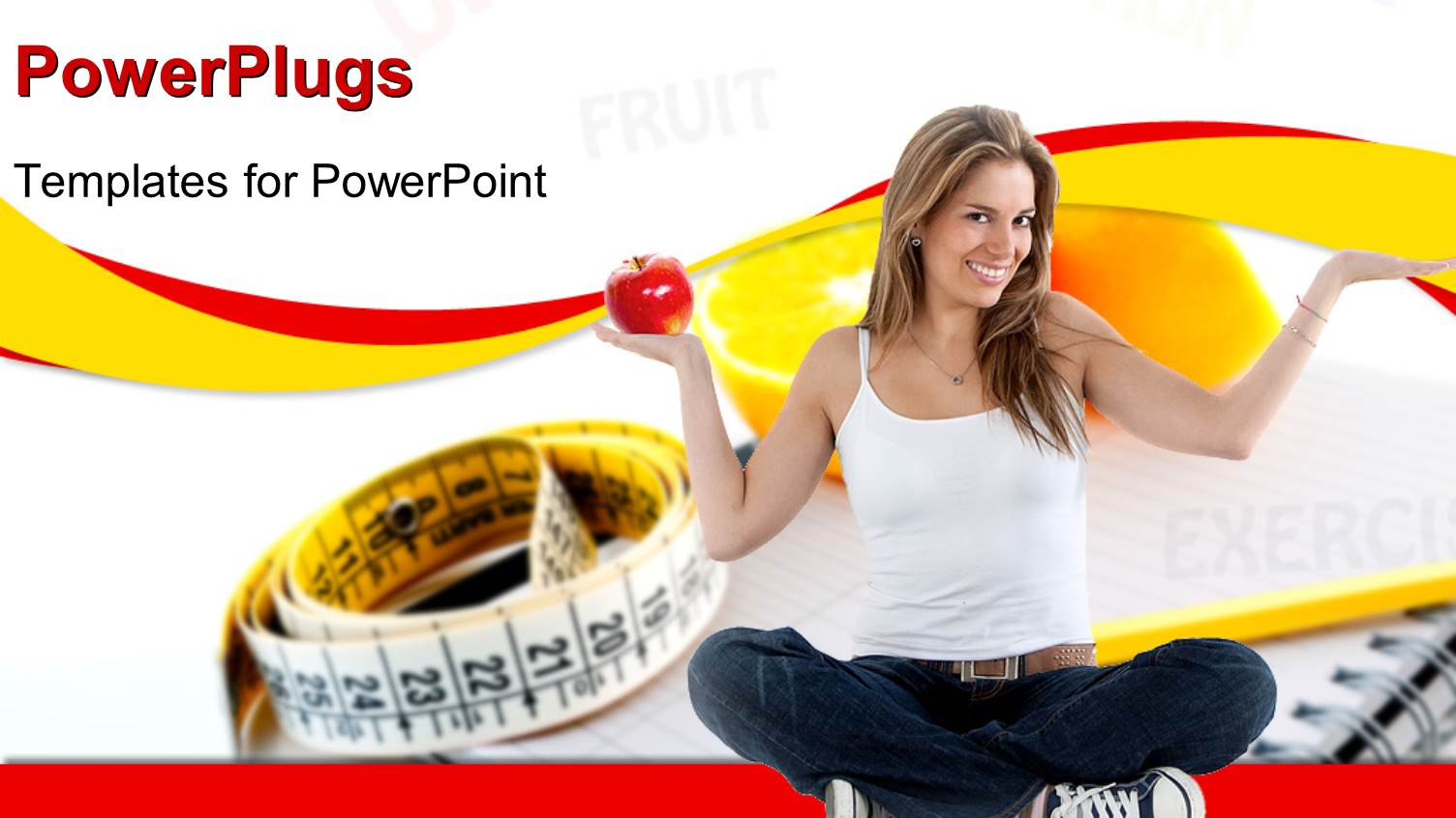 a Pretty Lady Sitting Cross Legged and Holding an Apple