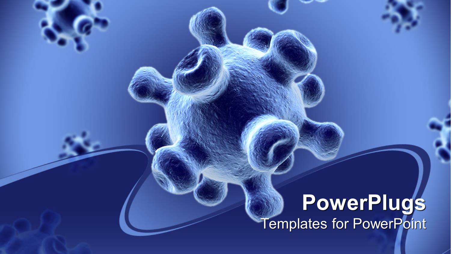 Detailed 3D Viruses Spread on a Blue Background with Wavy Insertion