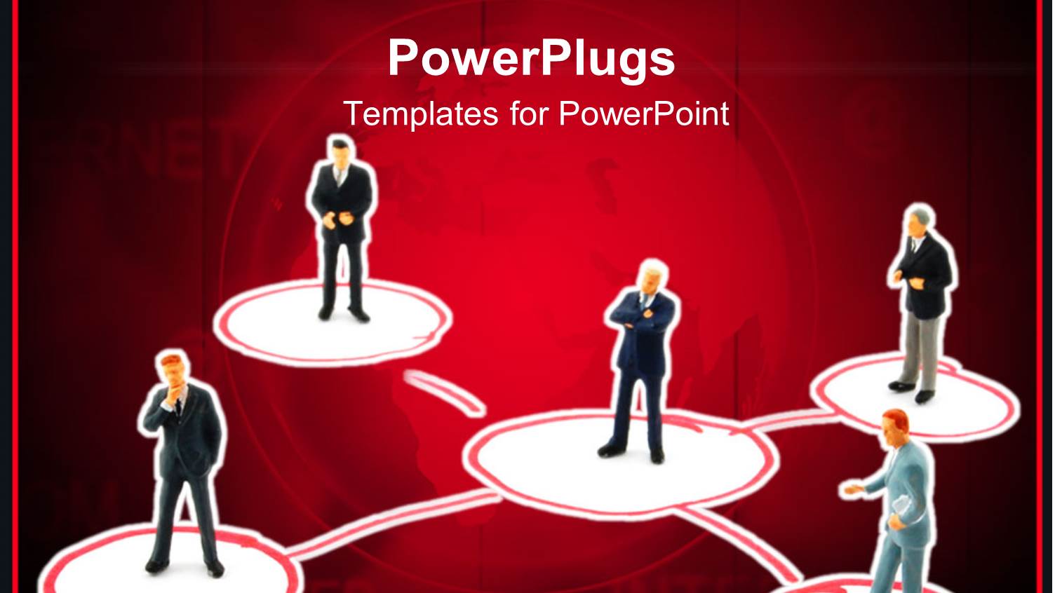 Diagram with Business People Standing on the Linked Circles on Red Background