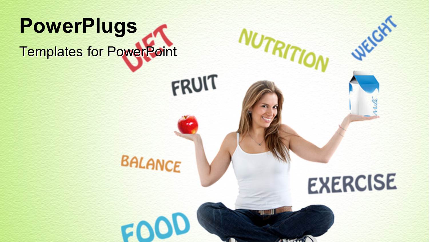 Dieting Lady Sitting with Legs Crossed Holds Red Apple in Hand