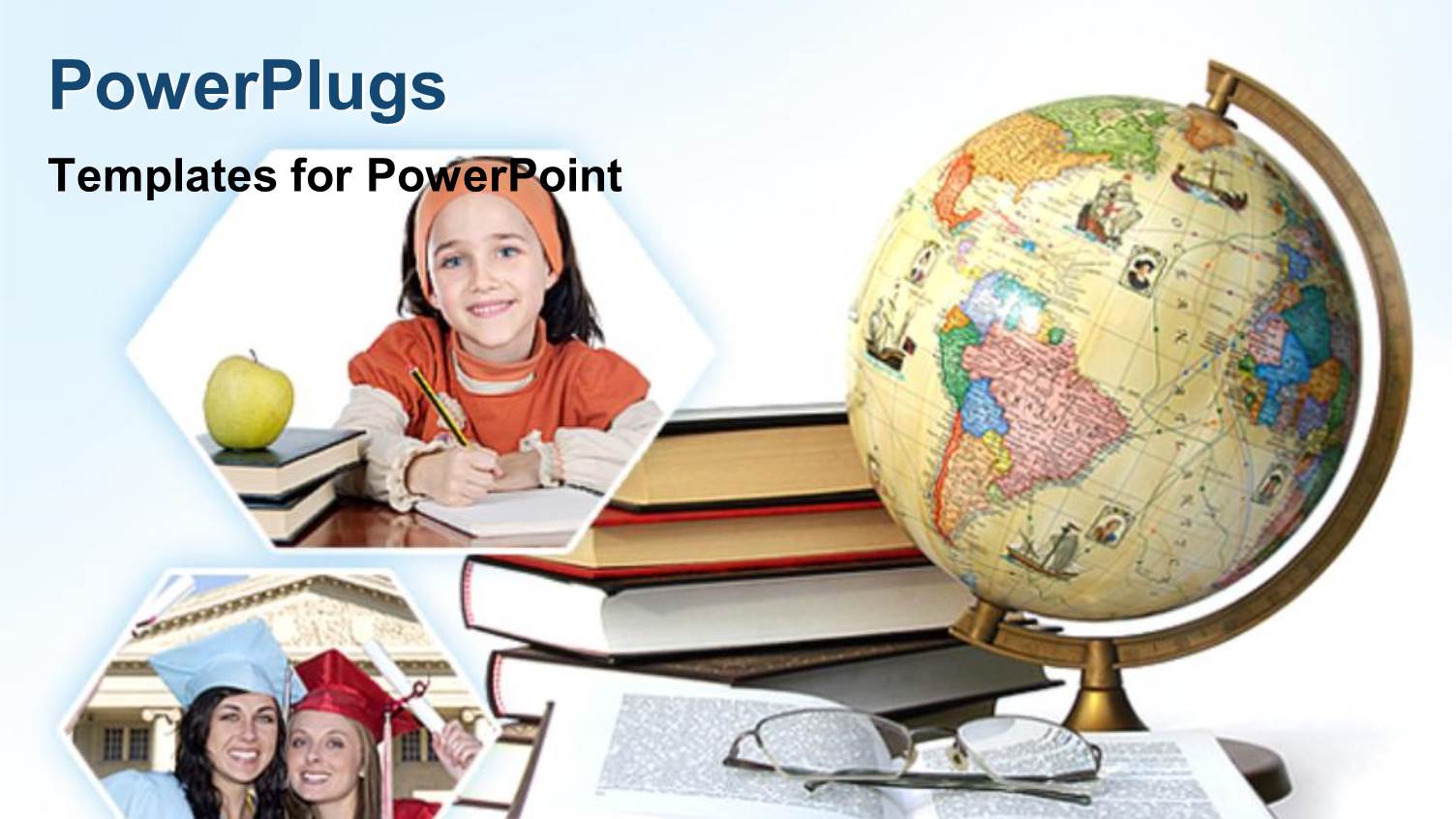 Different Tiles with Smiling People, Books and a Globe