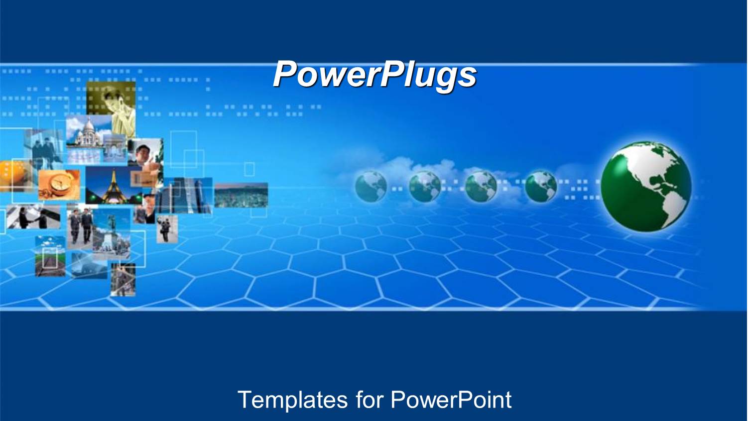 Digital Background with Business Related Collage and Globe on Blue Background 