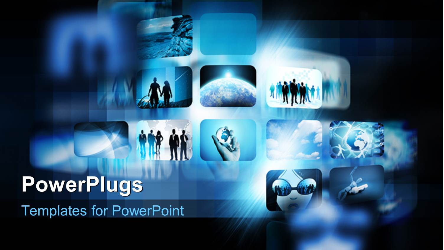 Digital Depiction with Screens Showing Blue Sky and People 