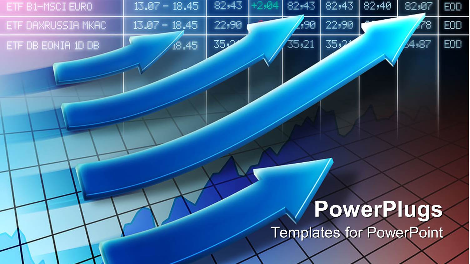 Digital Display of Stock Market with Four Different Sized Arrows Showing Positive Trend