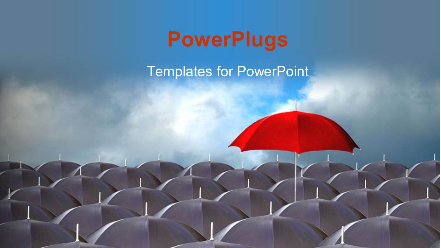 Distinct Red Umbrella Above Ash Colored Umbrella Over Cloudy Sky 