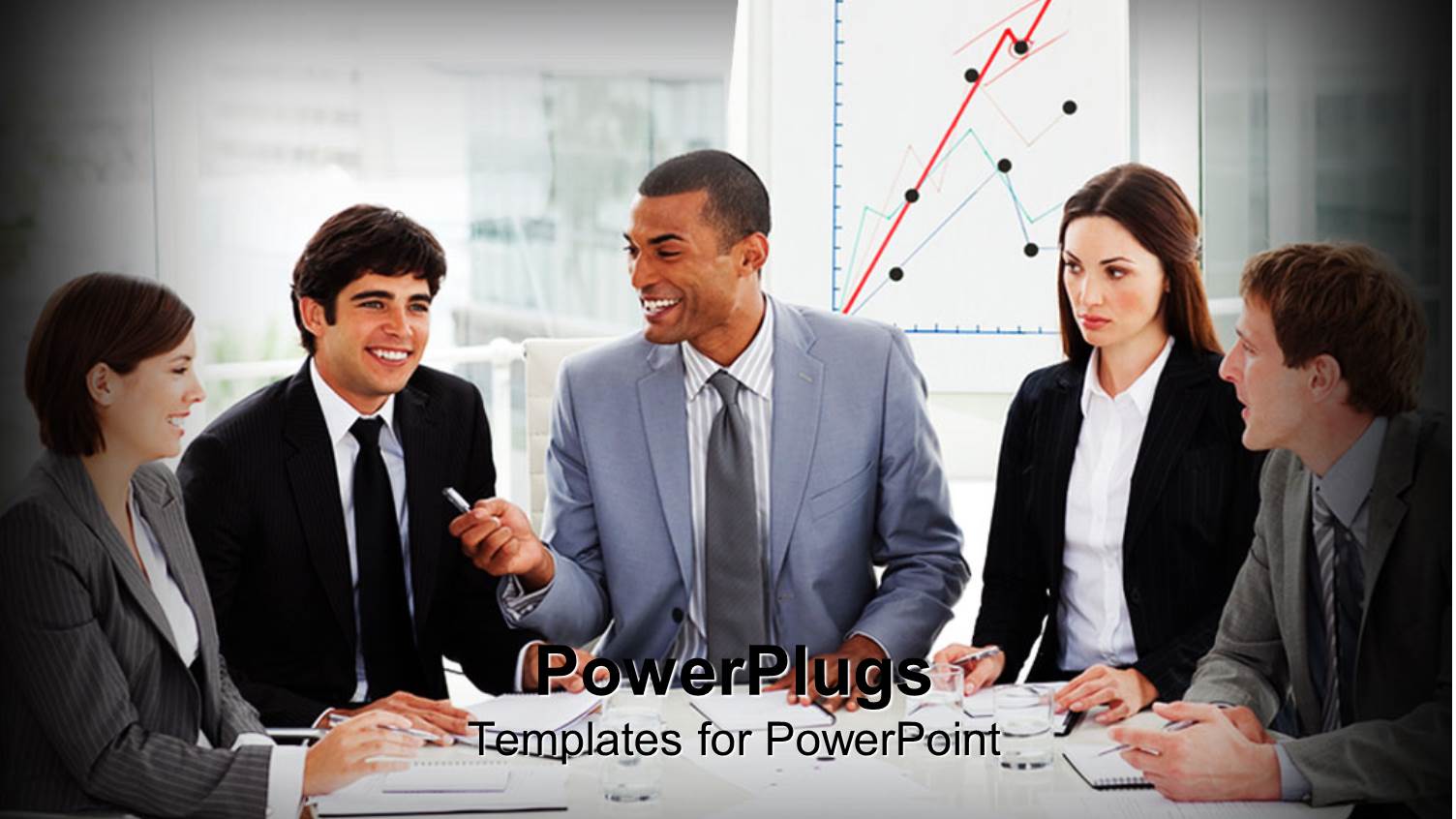 Diversity Theme with Business People Sitting at Conference Table with Budget Graph Background