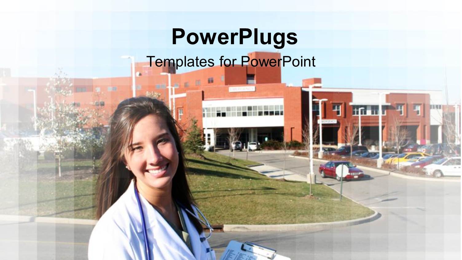 a Doctor with a Hospital in the Background and Place for Text