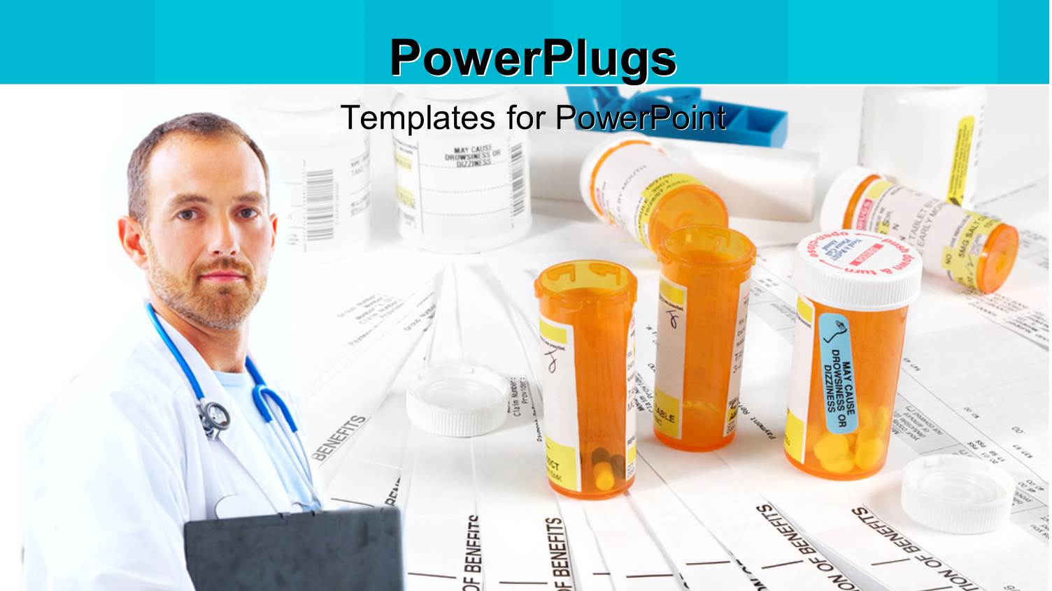 a Doctor with a Number of Medicines in the Background