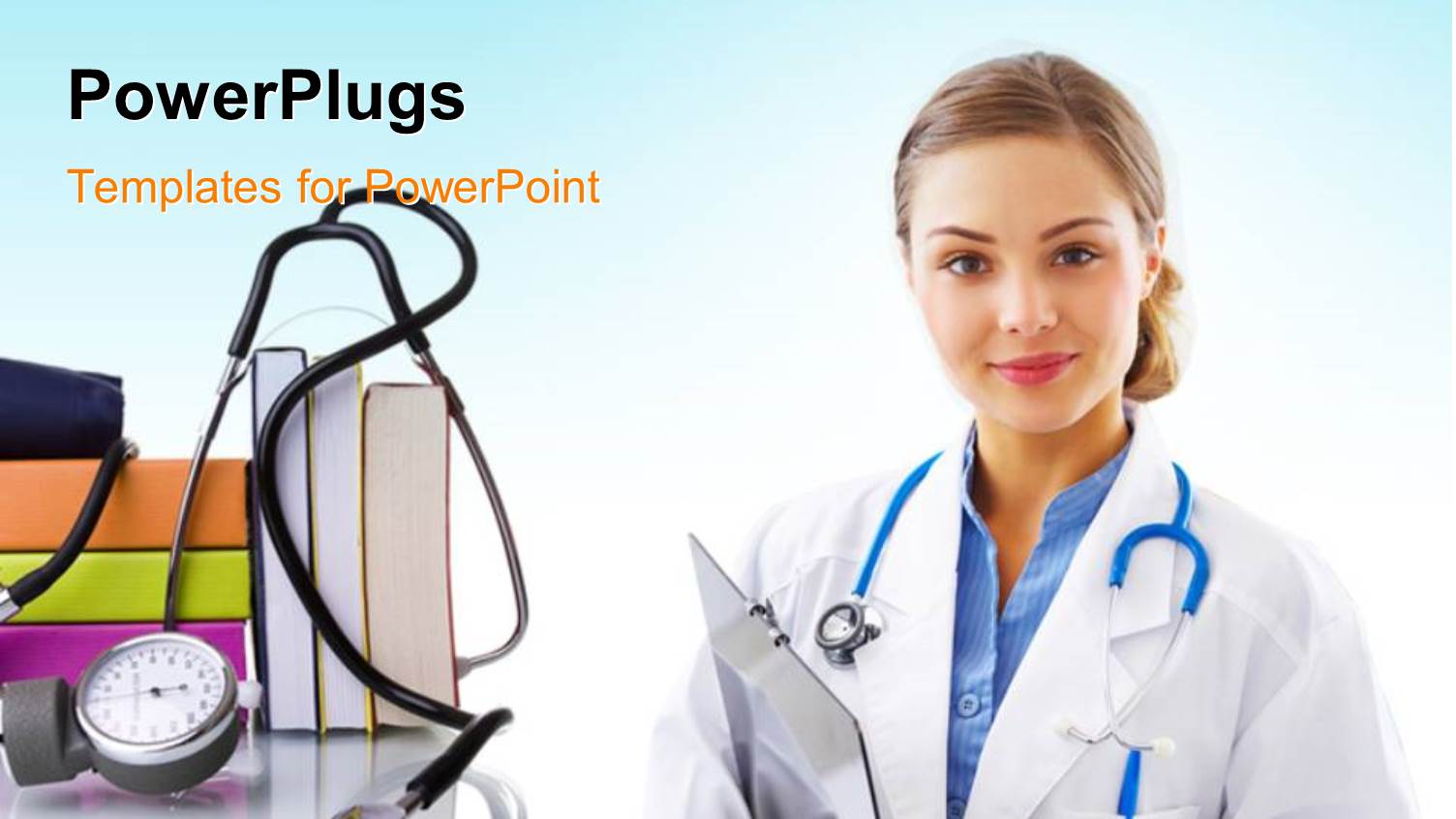 a Doctor with a Stethoscope and Books in the Background