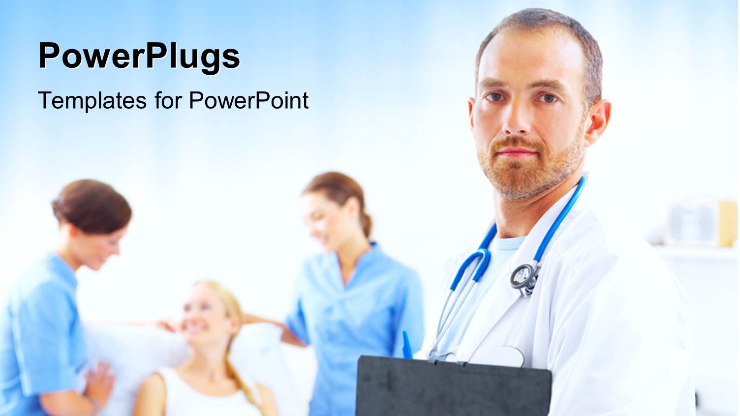 Doctor with Stethoscope and Two Nurses Attending to Female Patient