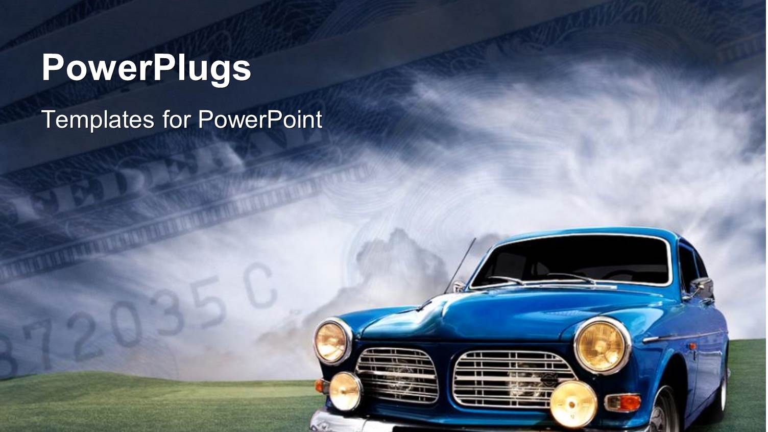 Dollar Bills with Blue Vintage Car on Green Surface