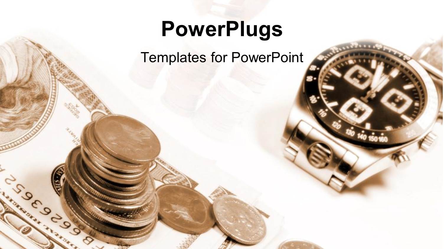 Dollar Bills and Coins Beside a Watch on a White Background