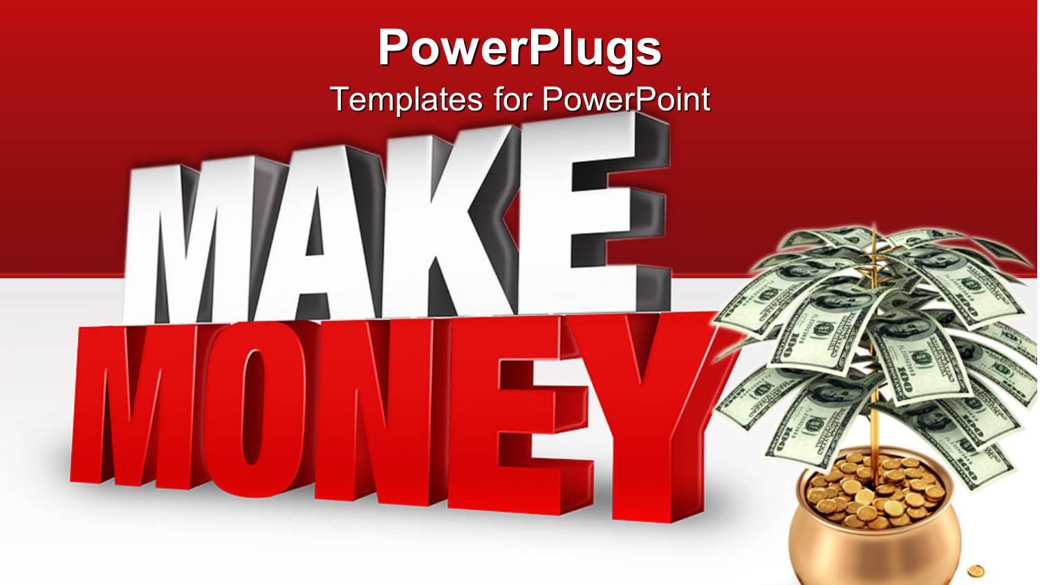 Dollar Bills with Pot of Gold Coins on Red and White Background