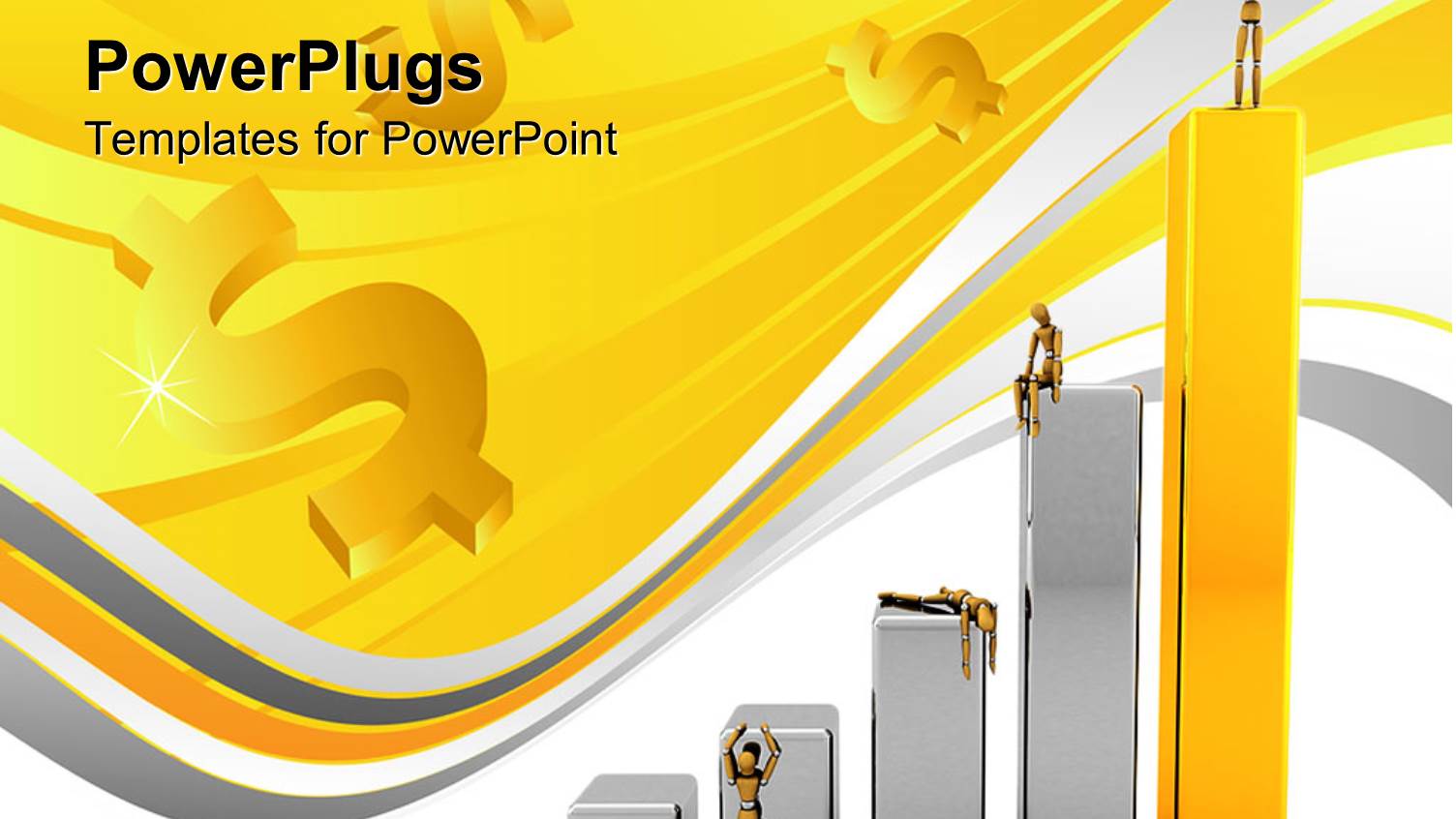 Dollar Signs in Background with Business Men Struggling to Stand on Chart