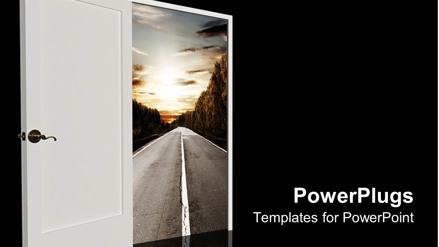 Door Opening to Highway Landscape, Black Background