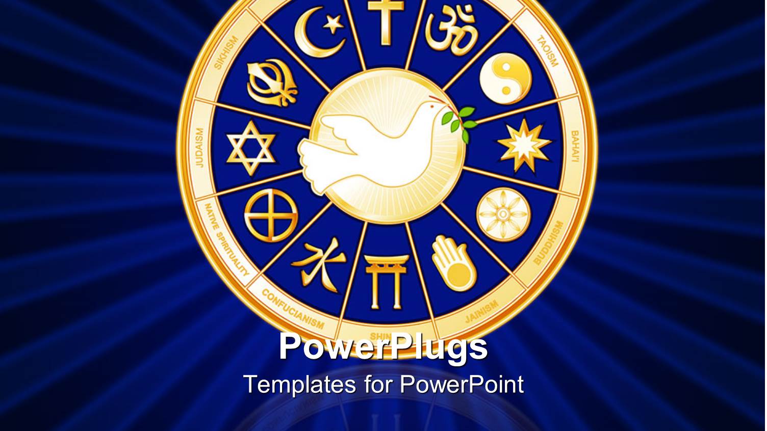 Dove with Olive Branch Surrounded by Religious Symbols