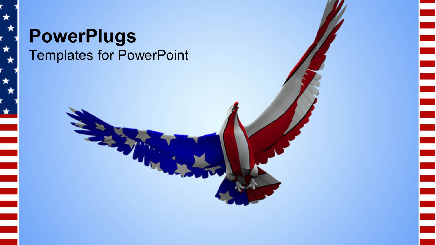 Eagle Soaring into Blue Sky with American Flag Pattern on Body