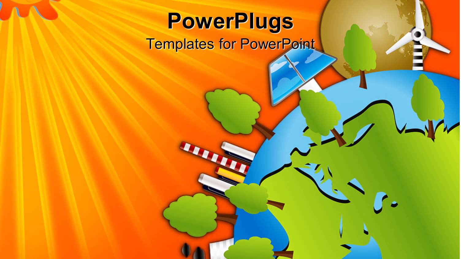 Earth Globe Covered in Green Trees and Green Objects with Smiling Sun