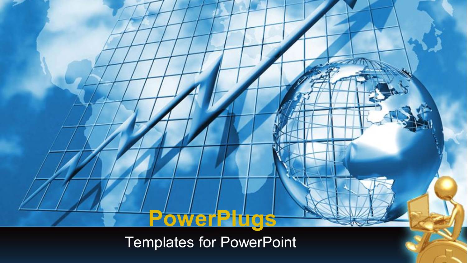 Earth Globe on a Metallic Blue Graph Background with an Arrow