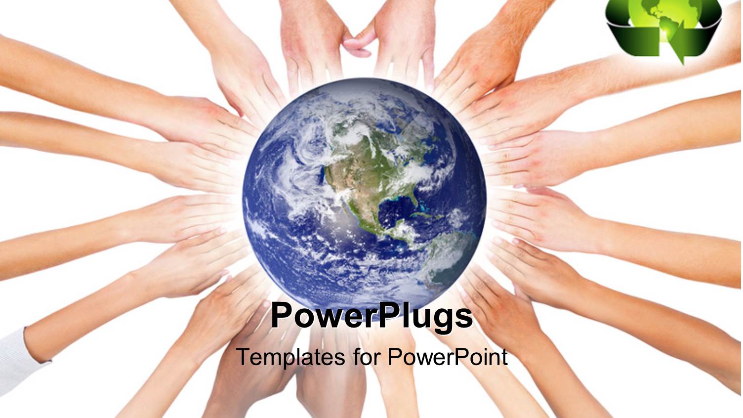 Earth Globe Sitting on Hands Joined Together with Recycle Symbol