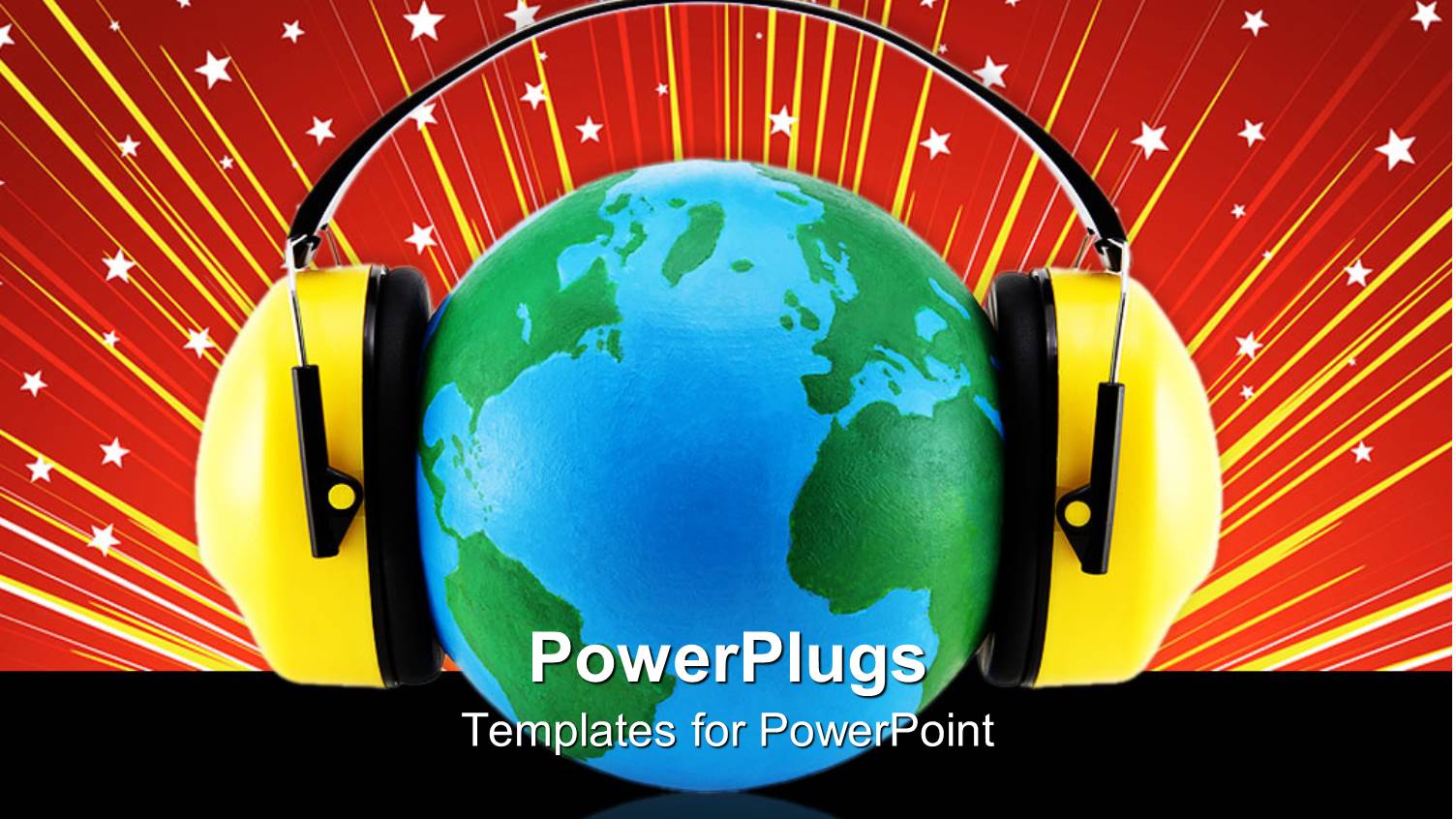 Earth Globe with Yellow Ear Protectors in Colorful Red Background