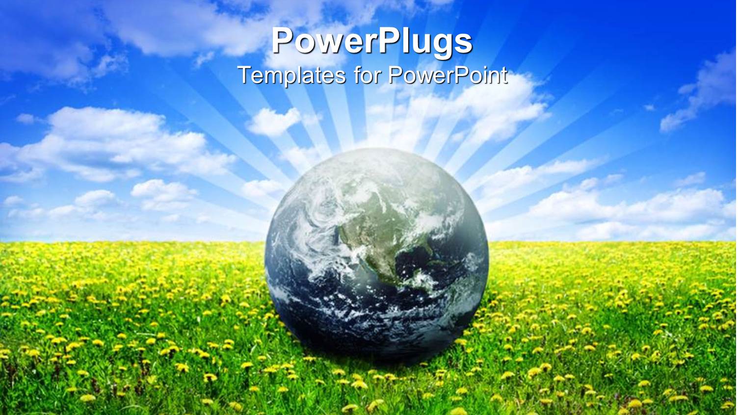 Earth on Grassy Field with Yellow Flowers, Blue Sky