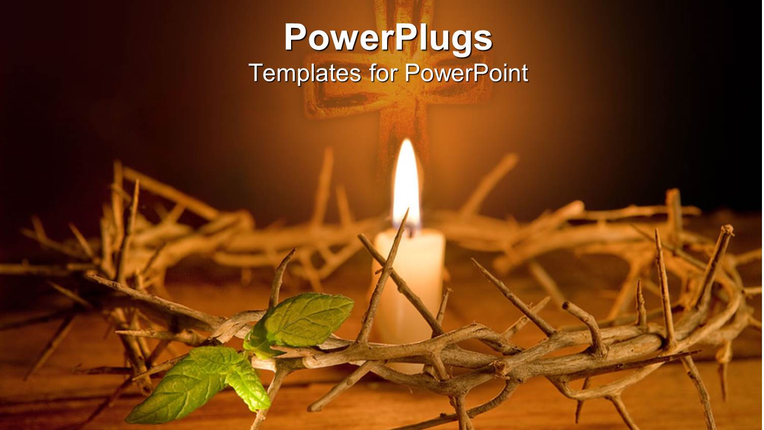 Easter Theme with Crown of Thorns and Burning Candle in the Middle with Cross in the Background