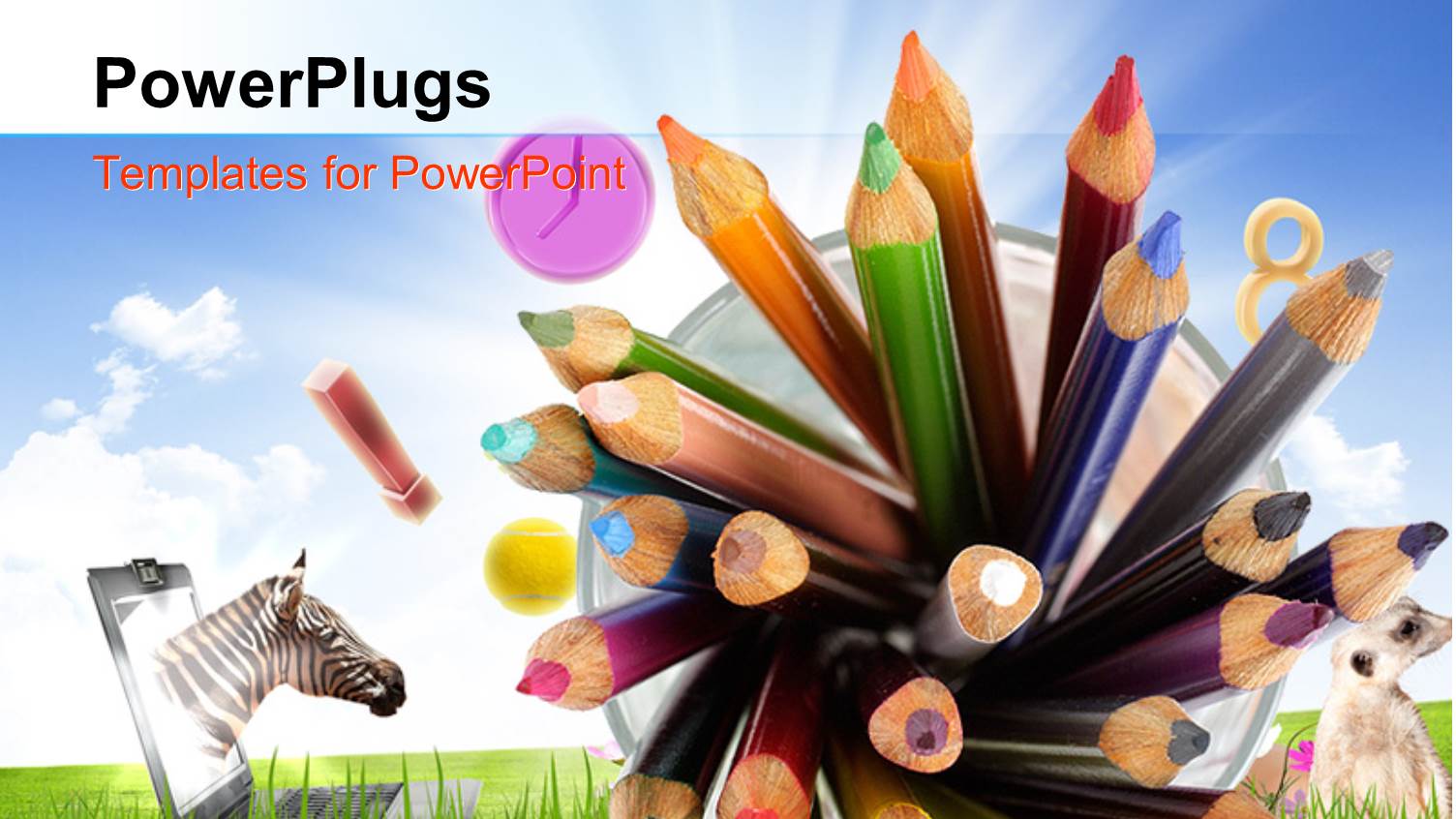 Educatiorn Concept with Colorful Pencils and Objects Over a Landscape