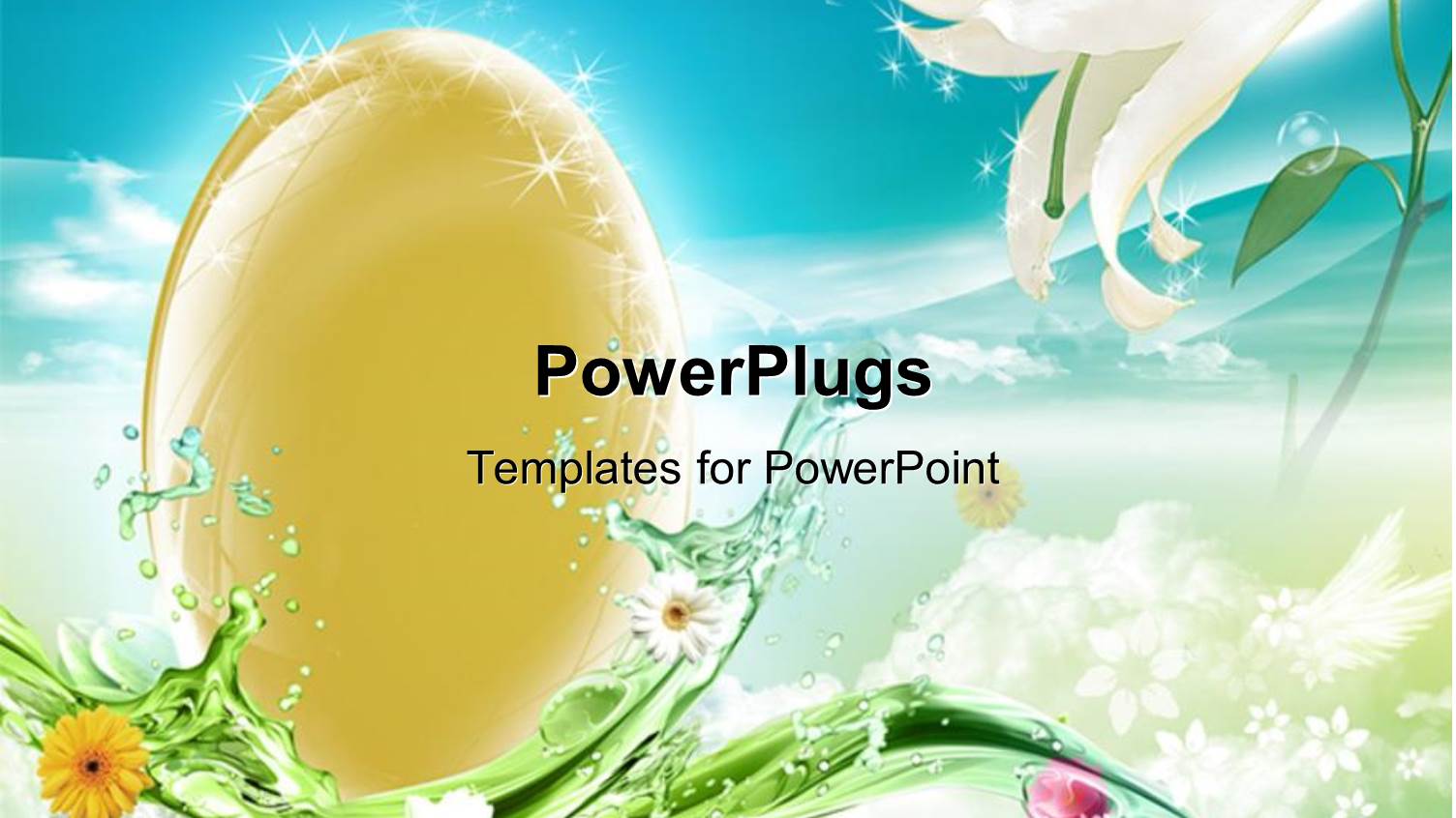 an Egg with a Number of Flowers and a Bluish Background