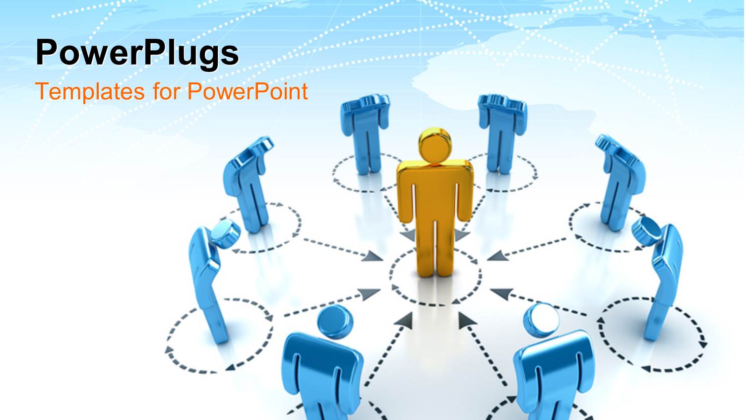 Eight Blue Characters Standing and Bowing Round a Gold One in the Centre