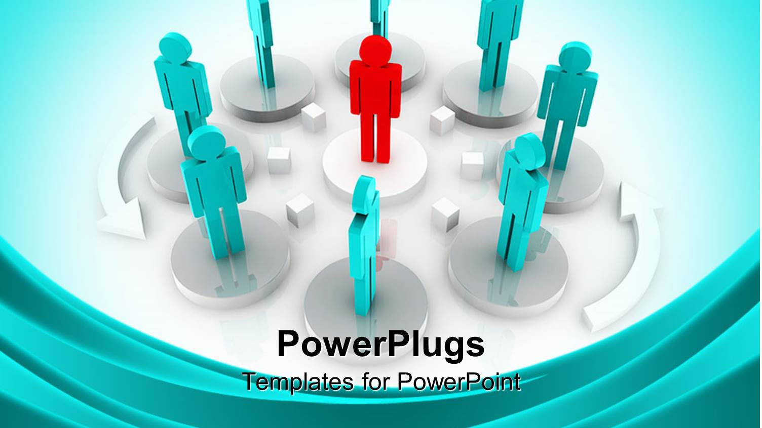 Eight Blue Colored Human Figures with a Red One in the Middle