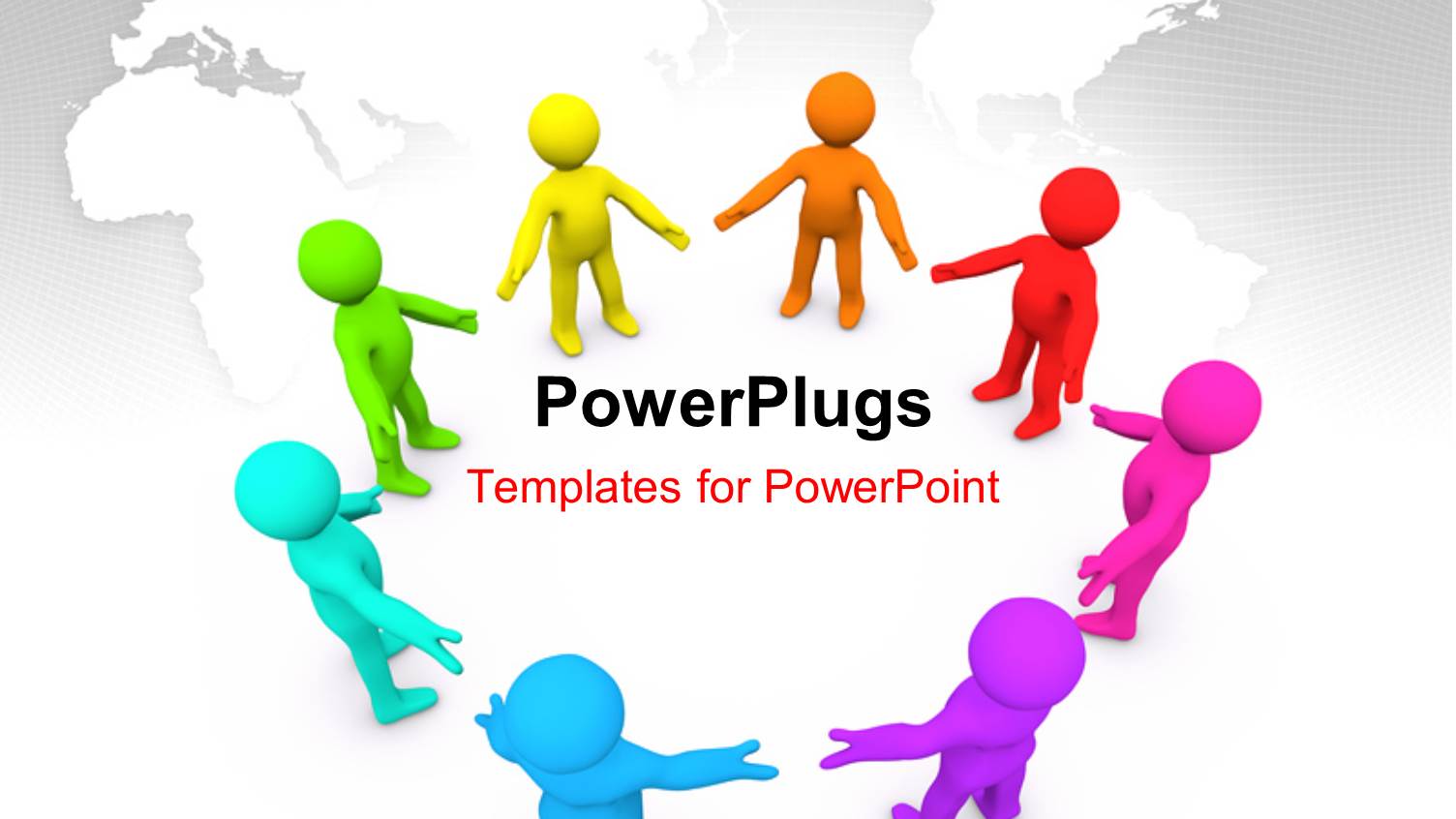 Eight Multicolored 3D Characters Holding Hands Together Over a Map Surface