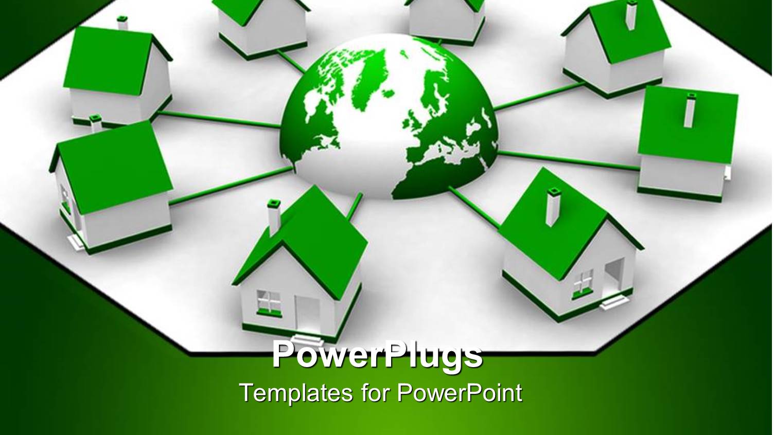 Eight small Green and White Houses Linked to a Green Earth