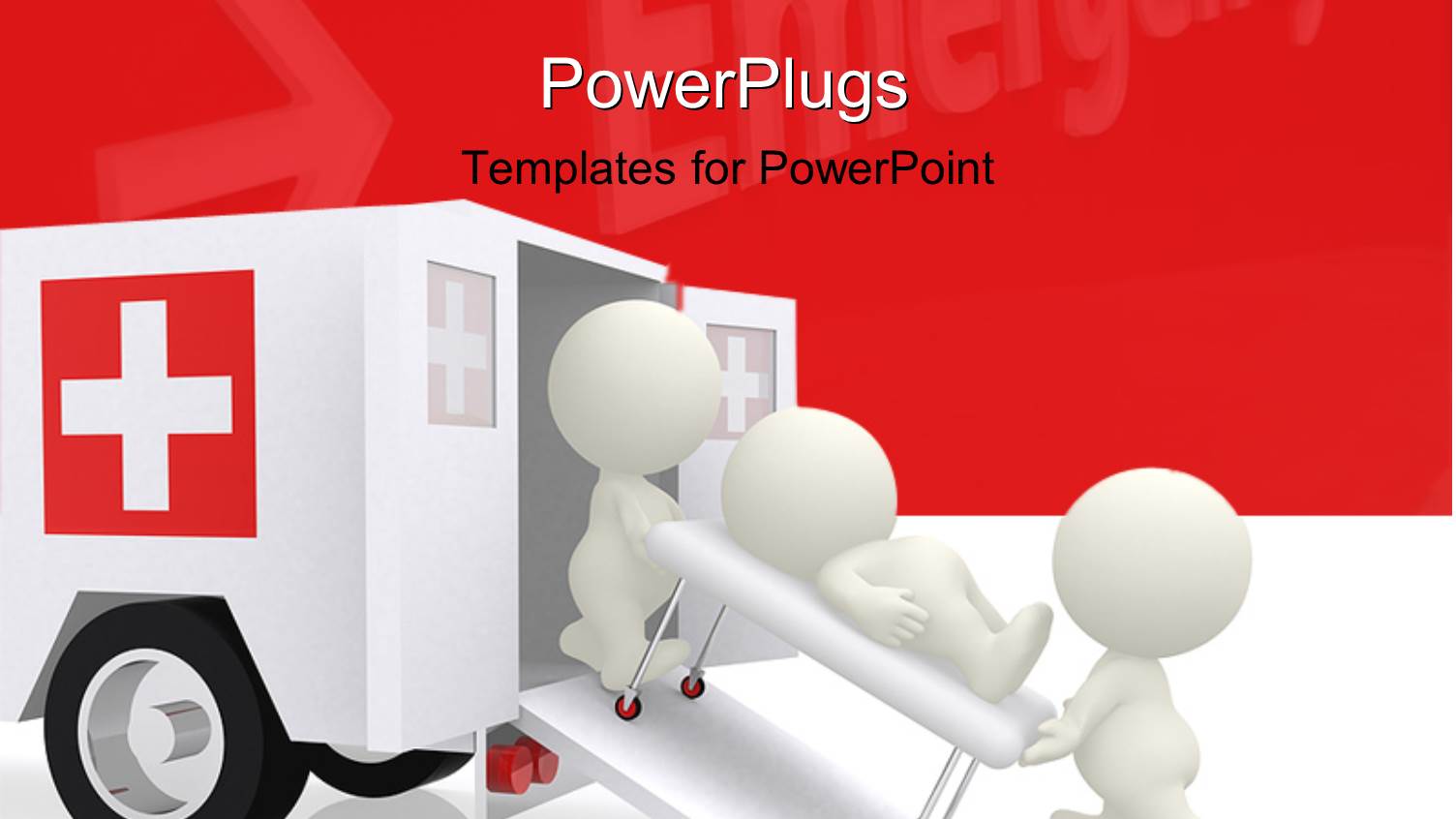 Emergency Ambulance with Doctors Assisting a Patient on Stretcher with Medical Symbol