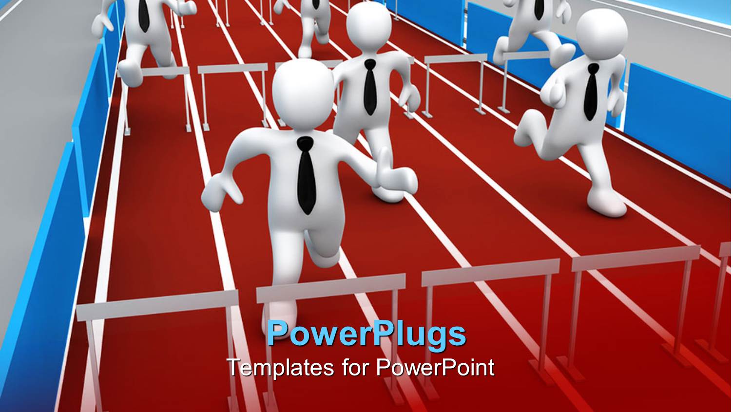 Employees Running  in a Competition with Hurdles Trying to Beat One Another