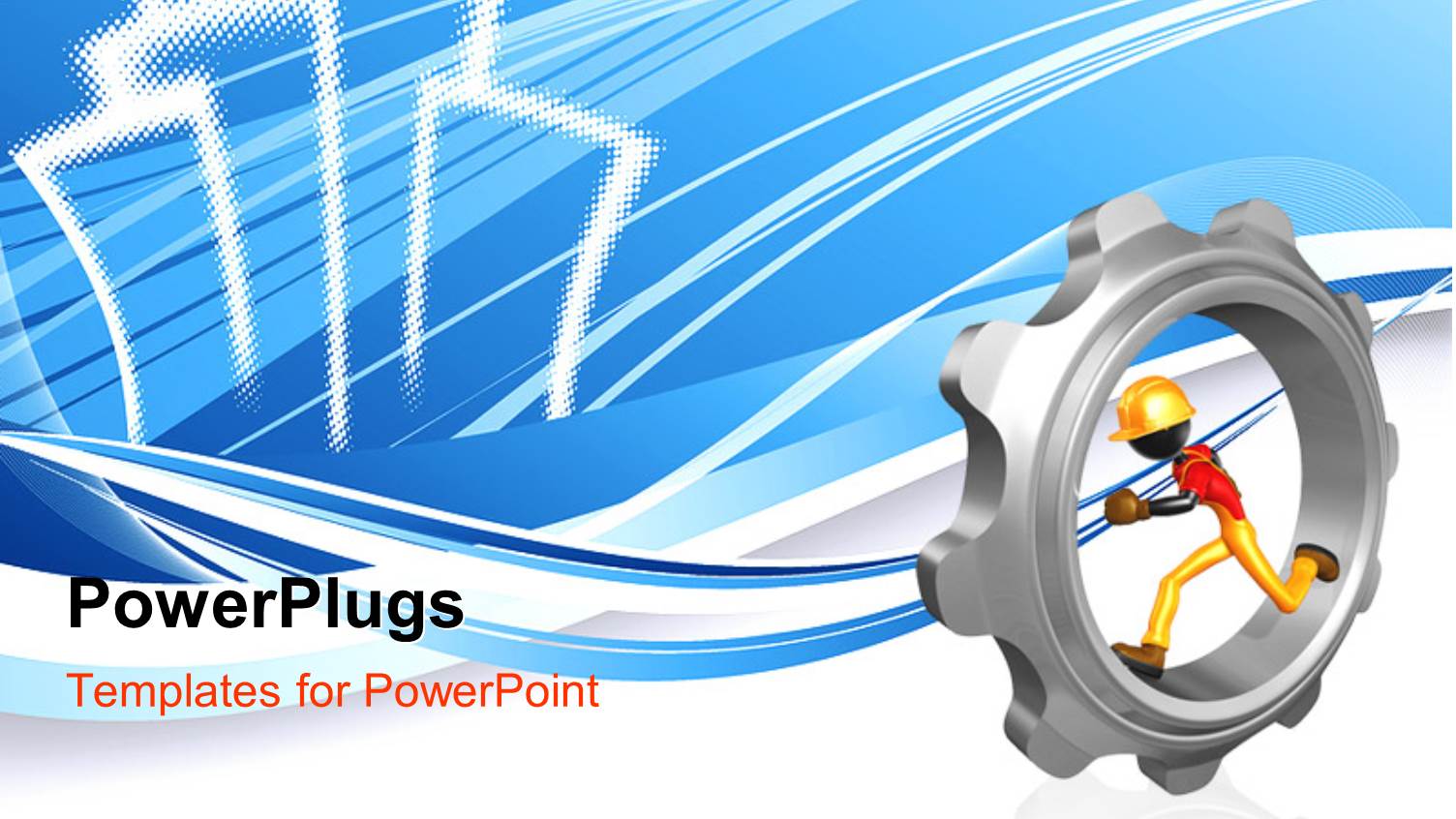 an Engineer with a 3D Metallic Gear and Blue Building and Curves