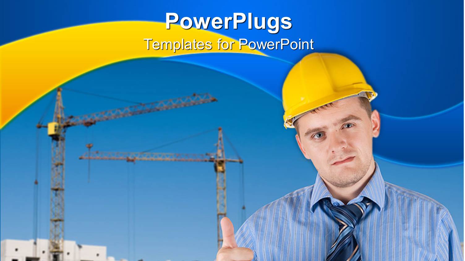 Engineer Giving Thumbs Up at Construction Site with Cranes and Building