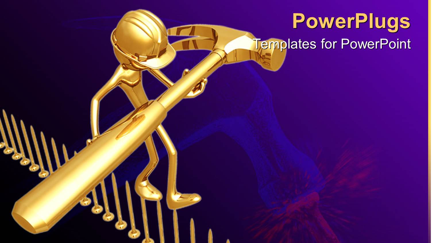 Engineer Holding Golden Hammer Walking on Inverted Gold Pins